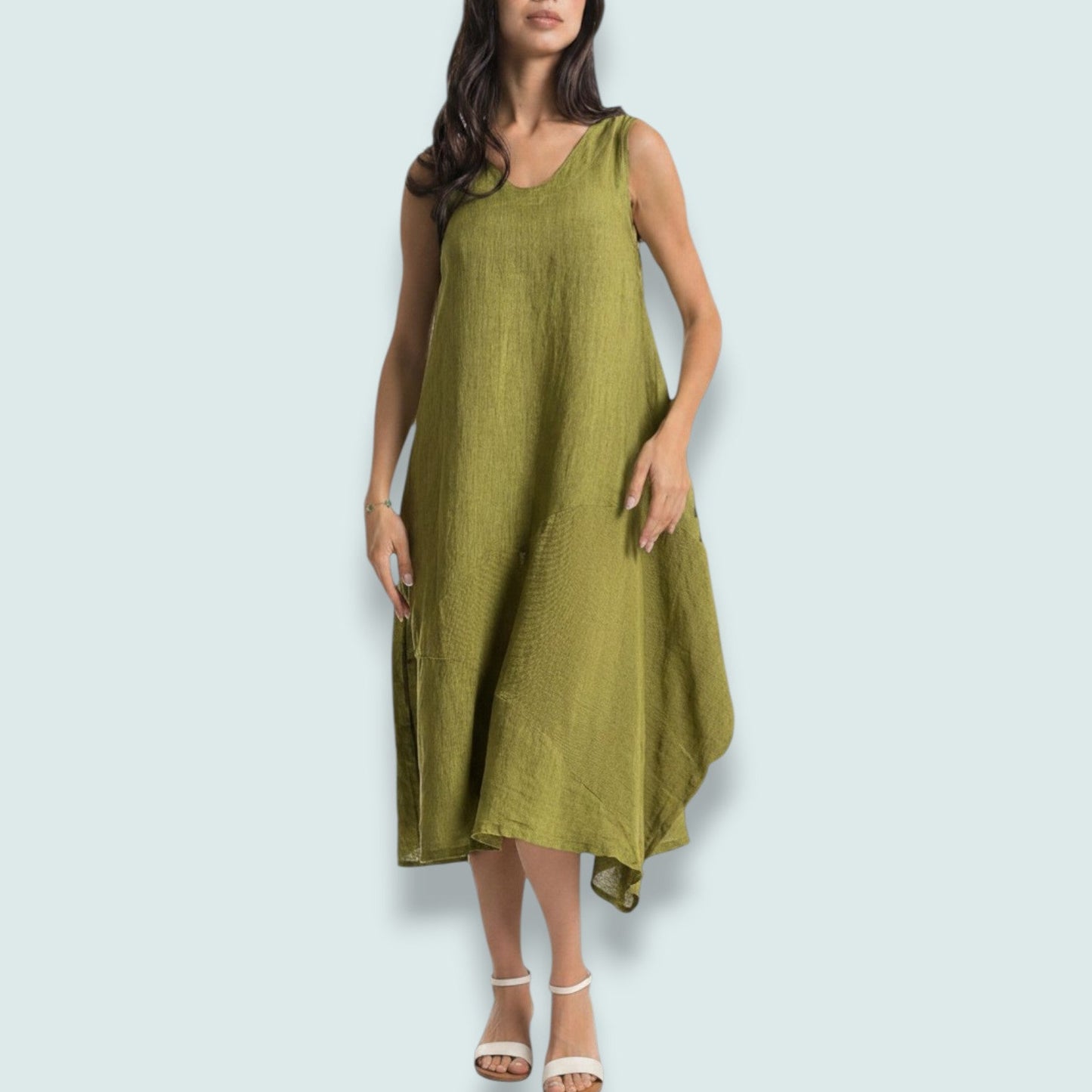 Linen O - Olive Linen Swing Dress
