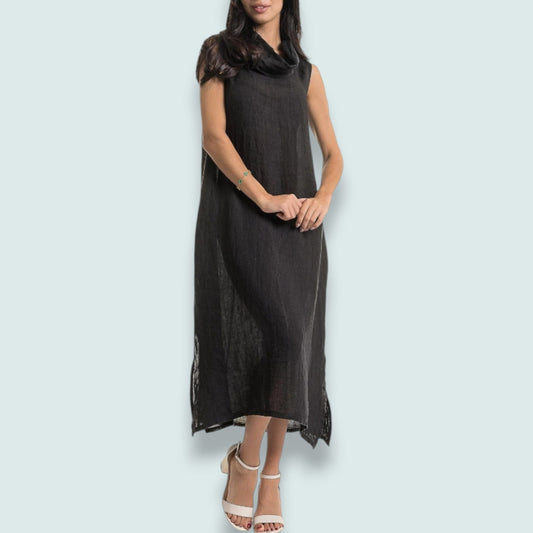 Linen O - Linen Cowl Neck Dress
