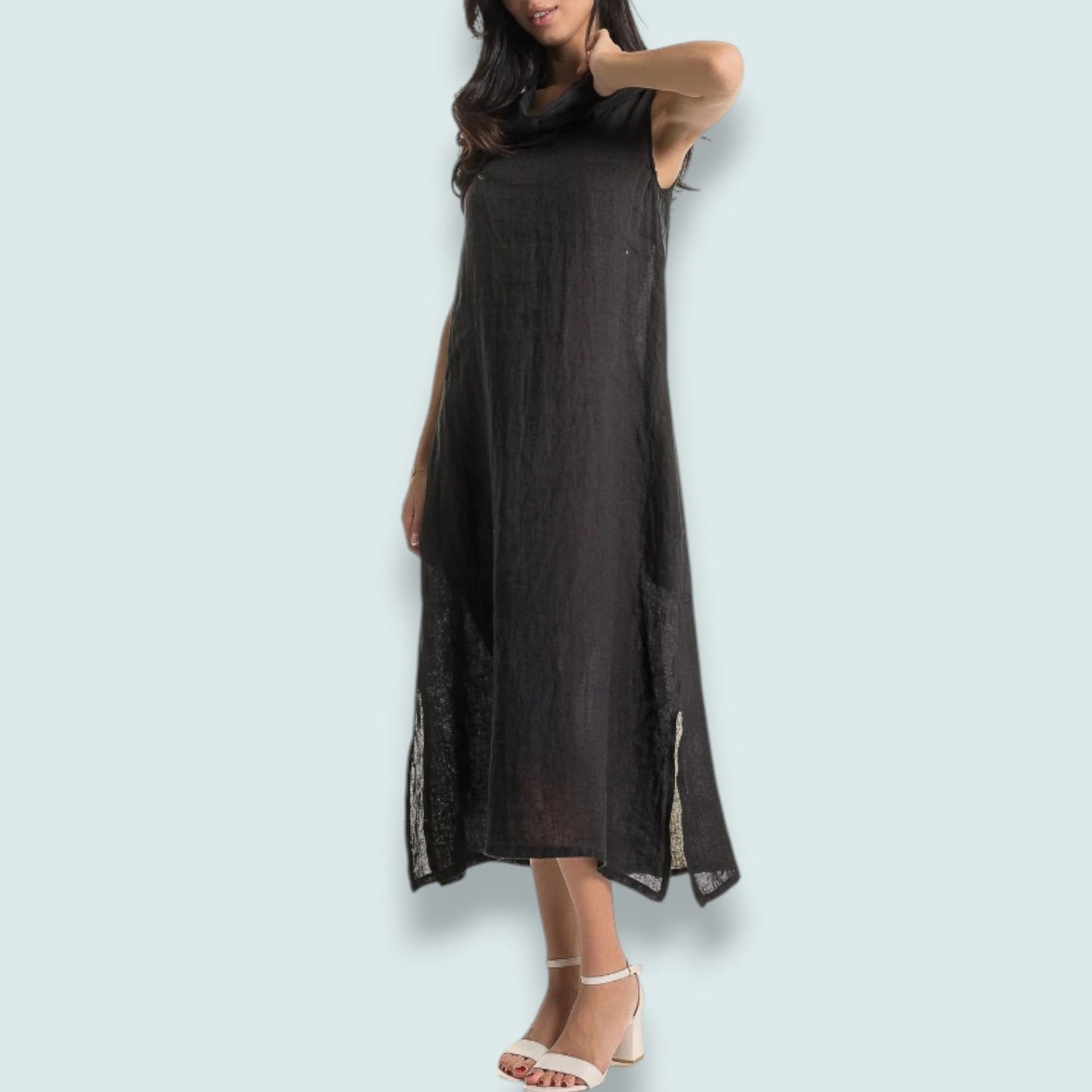 Linen O - Linen Cowl Neck Dress