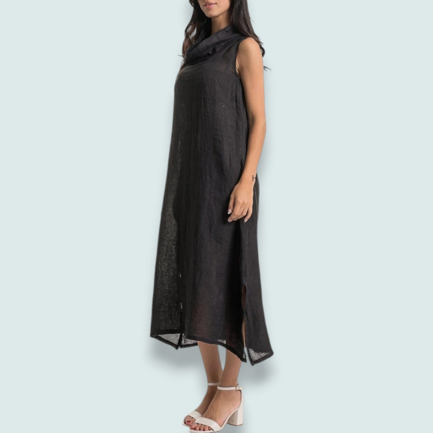 Linen O - Linen Cowl Neck Dress