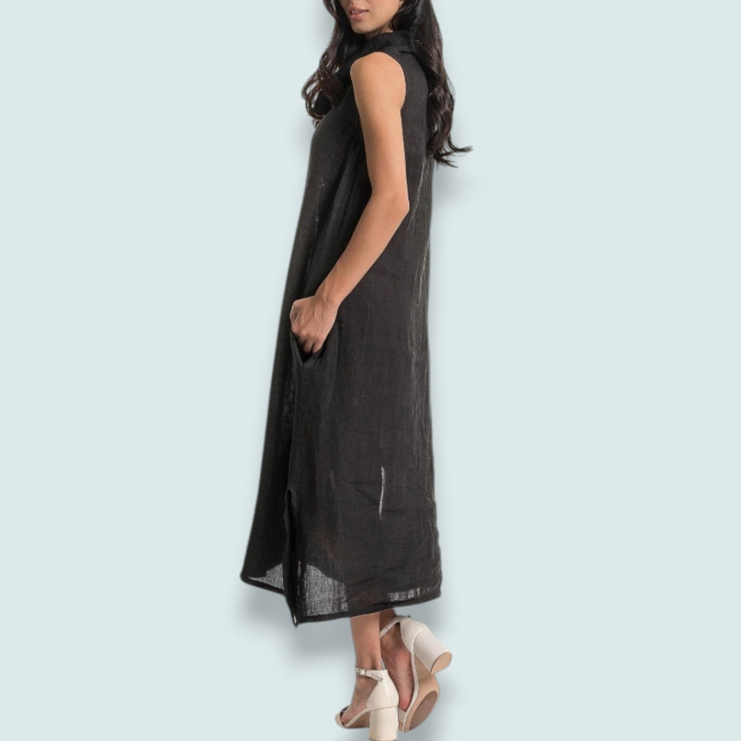 Linen O - Linen Cowl Neck Dress