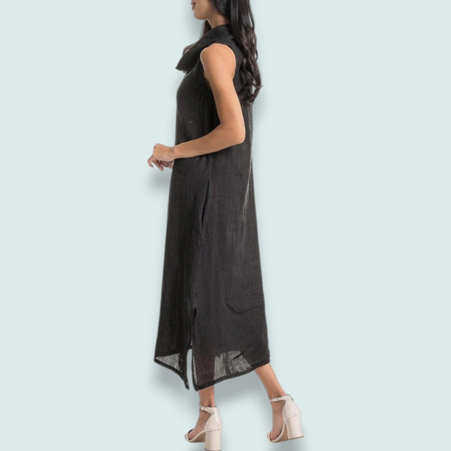 Linen O - Linen Cowl Neck Dress
