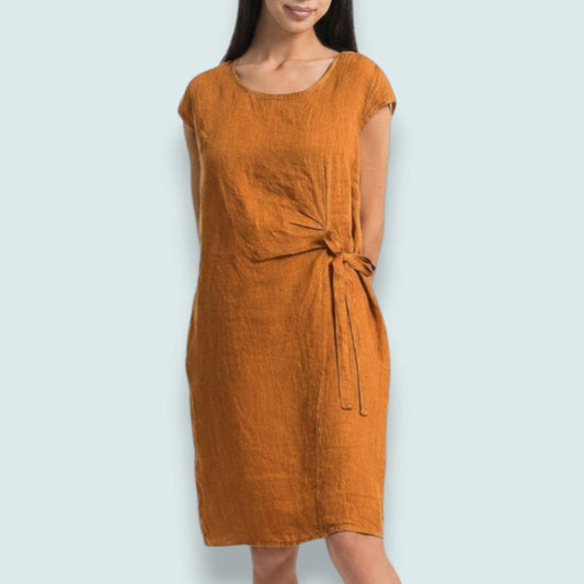 Linen Luv - Cinnamon Linen Tie-Waist Dress