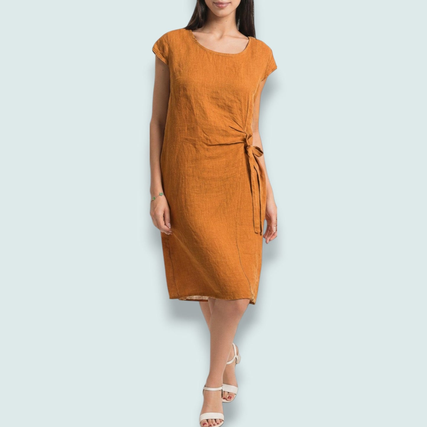 Linen Luv - Cinnamon Linen Tie-Waist Dress