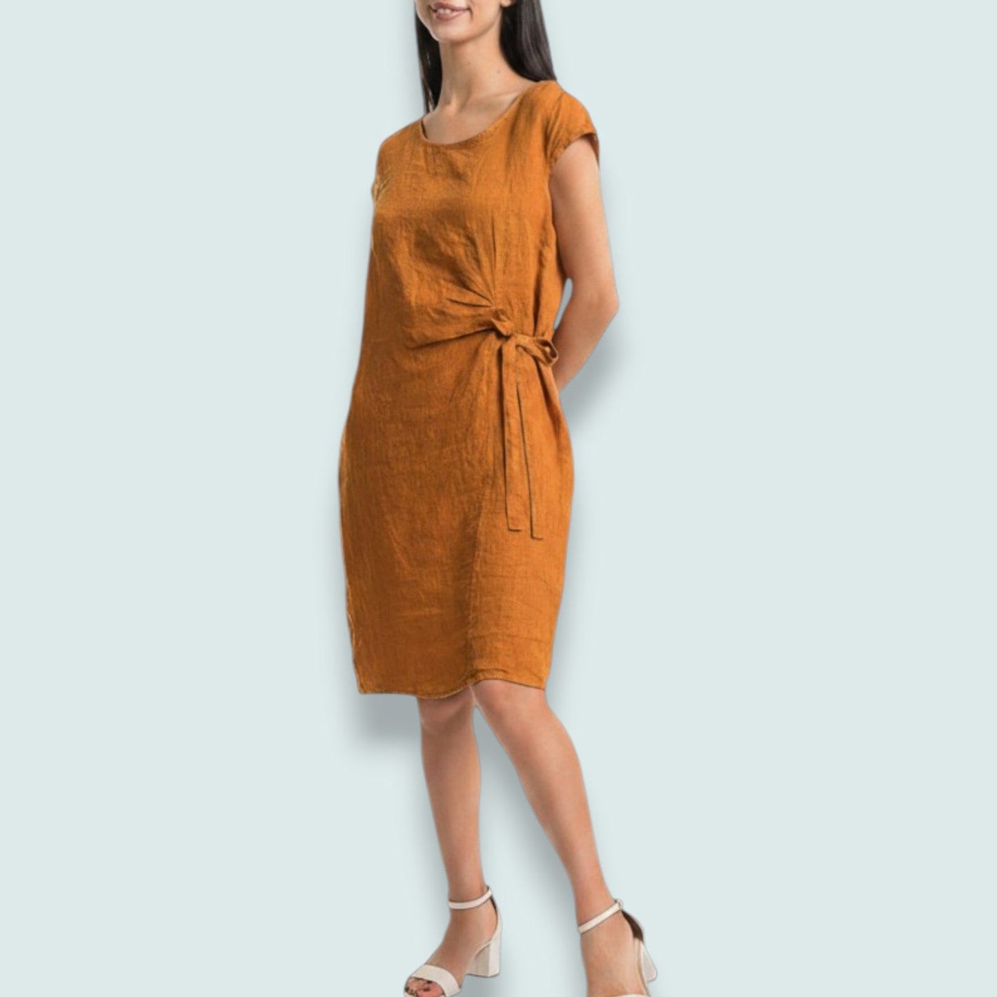 Linen Luv - Cinnamon Linen Tie-Waist Dress