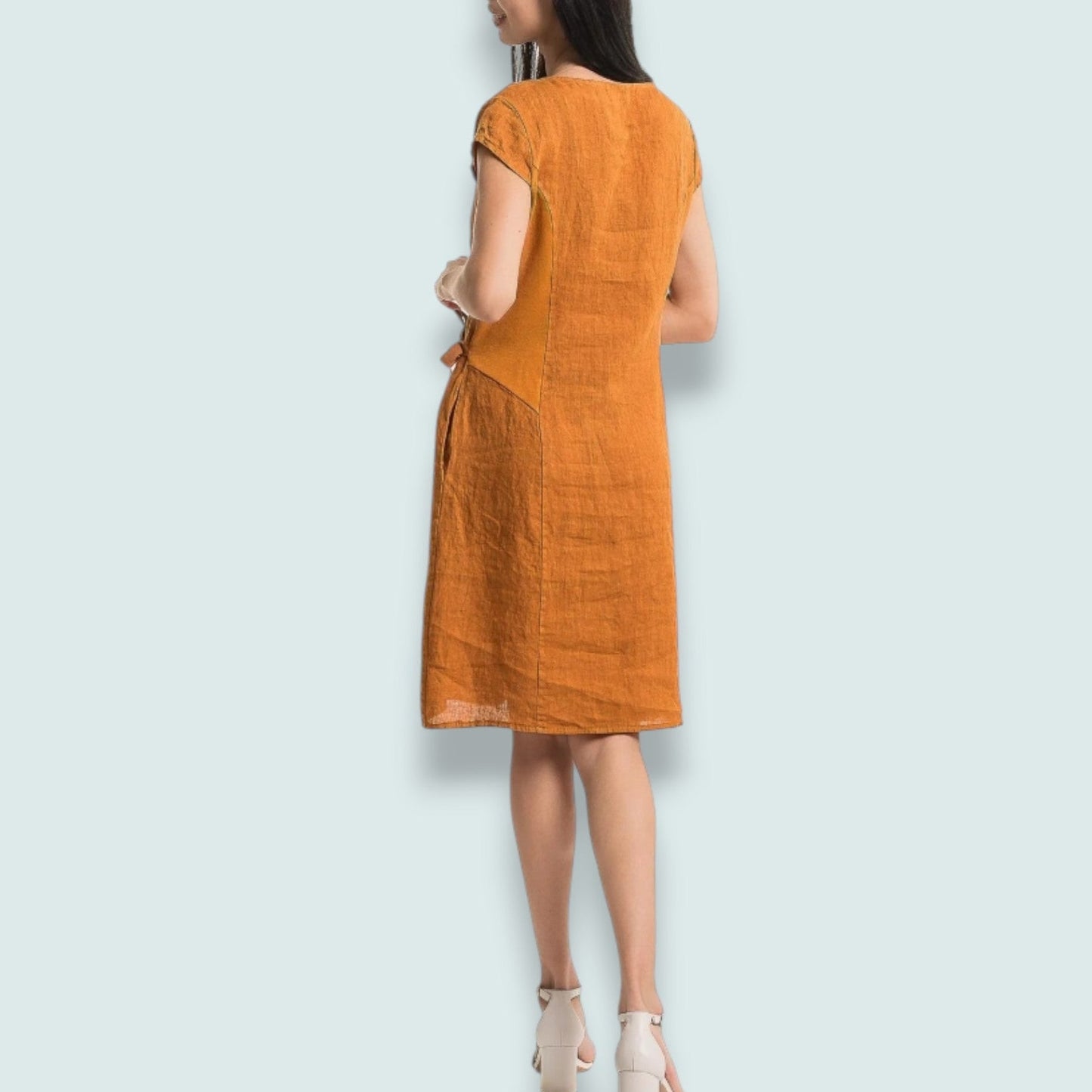 Linen Luv - Cinnamon Linen Tie-Waist Dress