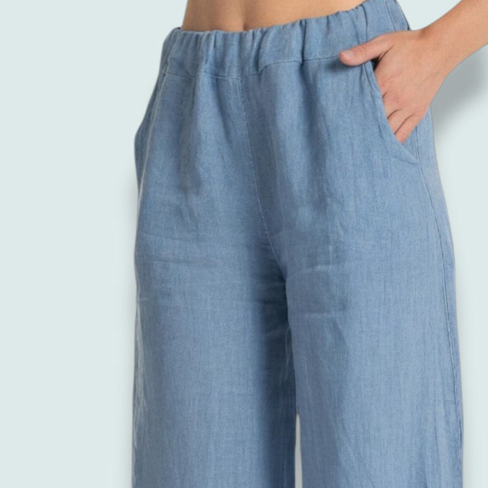 Linen Luv - Sky Blue Linen Tulip Hem Pants