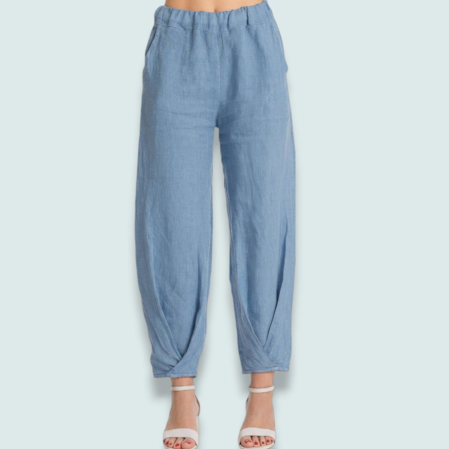 Linen Luv - Sky Blue Linen Tulip Hem Pants