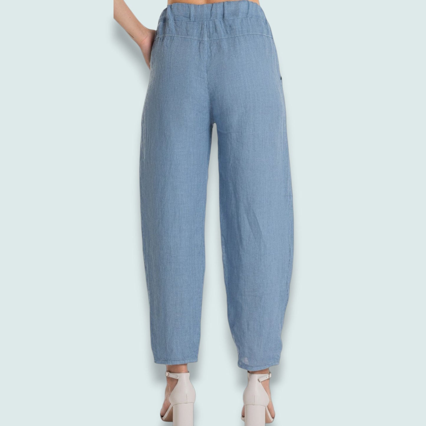 Linen Luv - Sky Blue Linen Tulip Hem Pants
