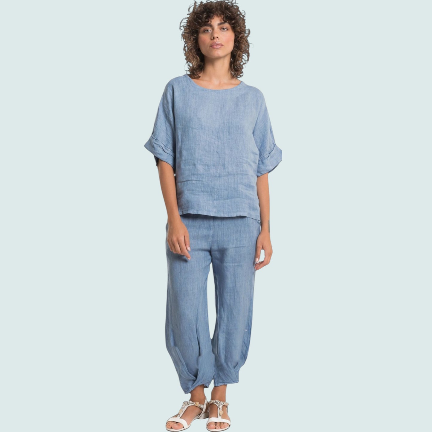 Linen Luv - Sky Blue Linen Tulip Hem Pants