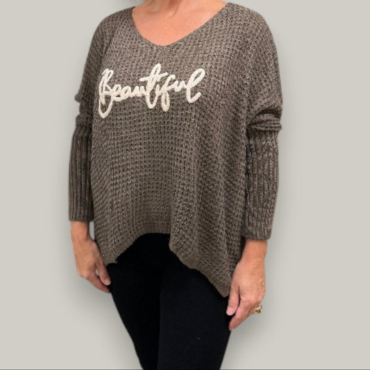 Moda Elegante - Waffle Knit Oversized Sweater