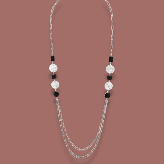Merx - Silver Disc Double-Layer Necklace