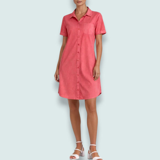 Carreli - Coral Breeze Button-Front Shirt Dress
