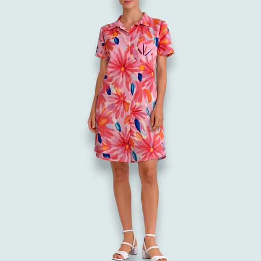 Carreli - Flora Pop Button-Front Shirt Dress