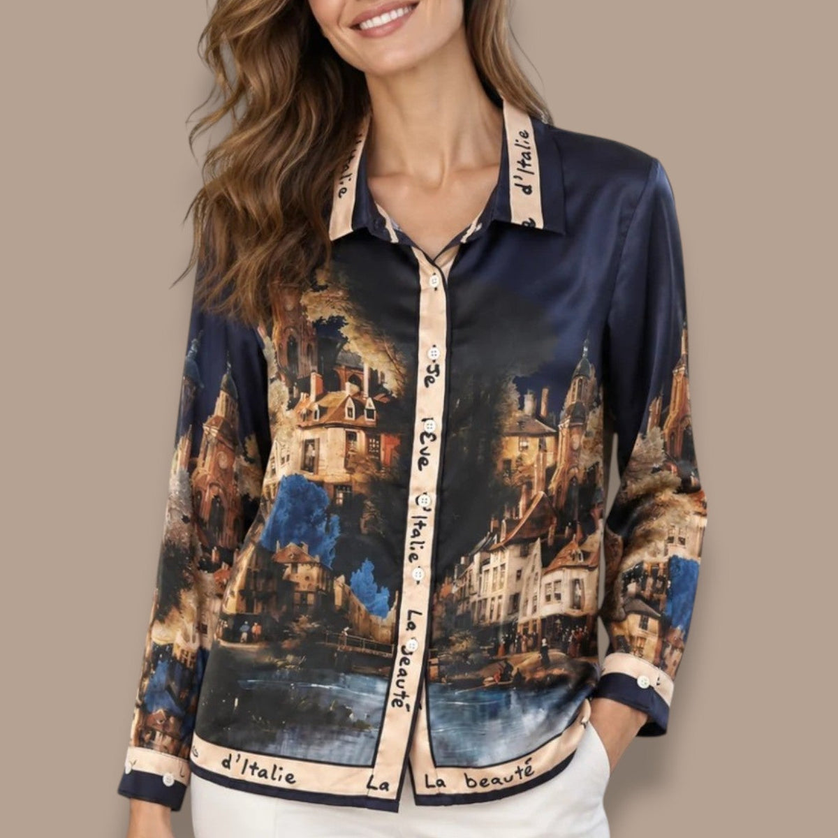 Tango Mango - Scenic Print Button Front Blouse