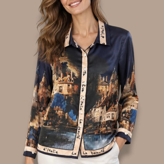 Tango Mango - Scenic Print Button Front Blouse