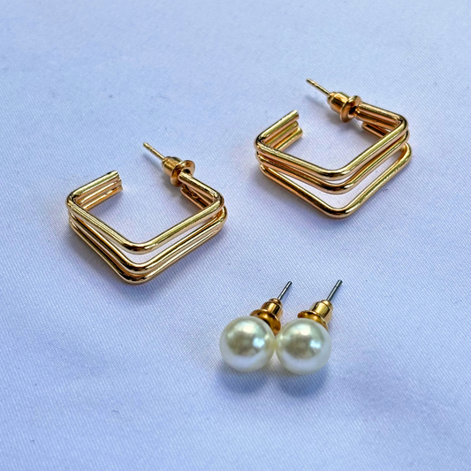 Red Coral - Two-Piece Pearl Earring Set