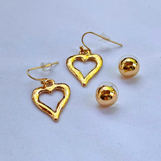 Red Coral - Two-Piece Heart Earring Set