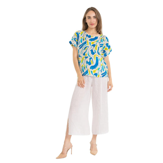 Linen O - Abstract Print Linen Top