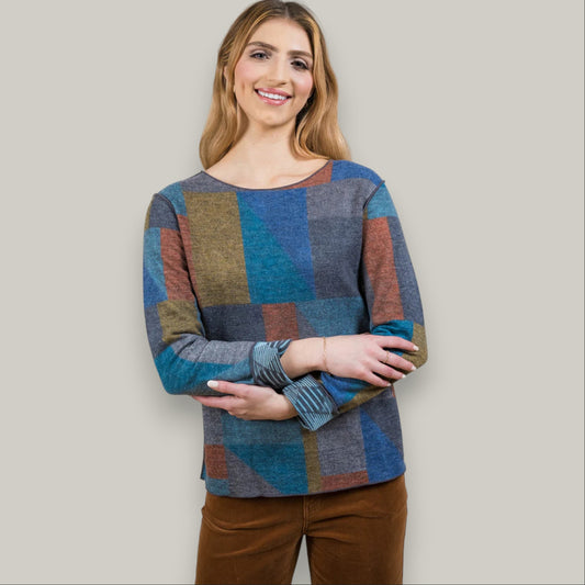 Trisha Tyler - Reversible Patchwork Print Crew Neck Top