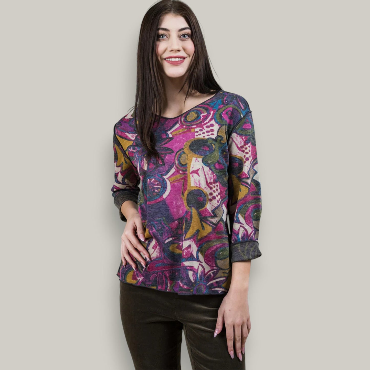 Trisha Tyler - Reversible Abstract V-Neck Top