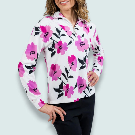 Trisha Tyler - Floral Quarter-Zip French Terry Pullover