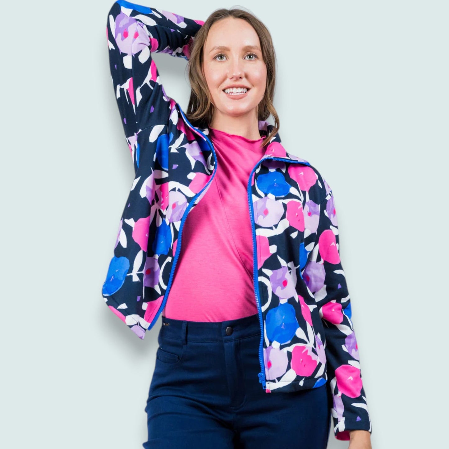 Trisha Tyler -  Floral Zip-Up French Terry Jacket