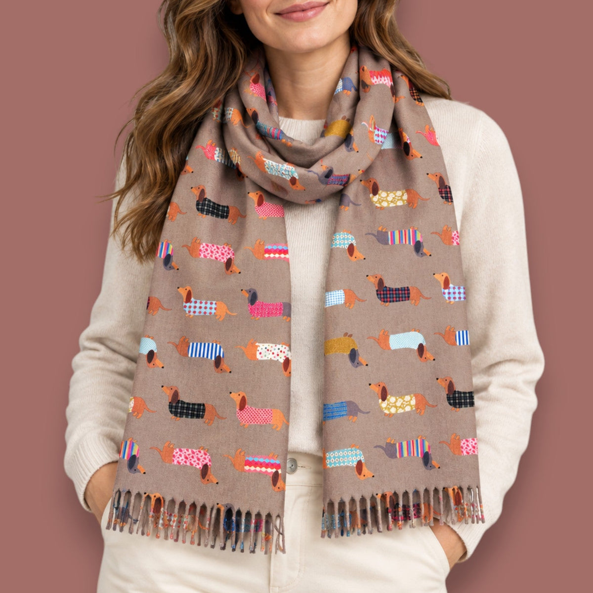 Audrey's - Colourful Dachshund Print Scarf