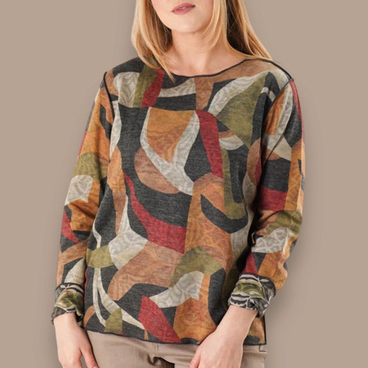 Trisha Tyler - Reversible Abstract Print Crewneck Top