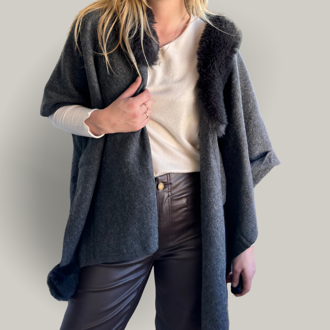 Alina - Faux Fur Collar Cape