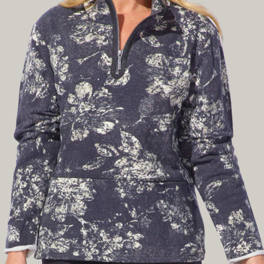 Escape - Quarter Zip Abstract Print Pullover Sweater
