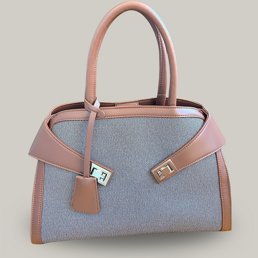 Inzi - Faux Leather and Canvas Mix Handbag