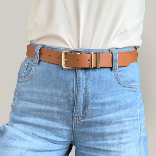 Audrey's - Essential Faux Leather Belt With Gold Buckle