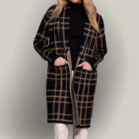 Tribal - Double Knit Long Plaid Coatigan