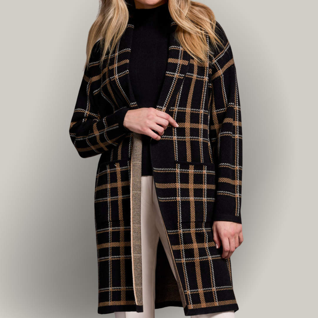 Tribal - Double Knit Long Plaid Coatigan