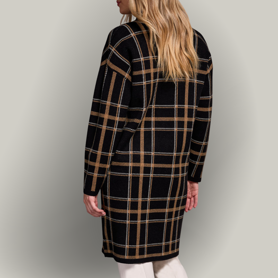 Tribal - Double Knit Long Plaid Coatigan