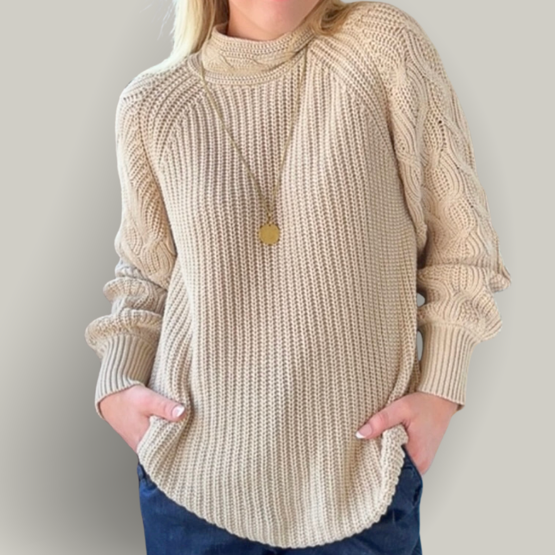 Tribal - Cable Knit Mock Neck Sweater