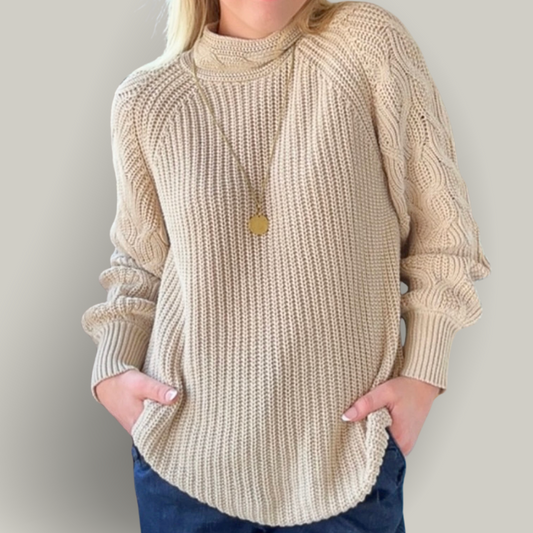 Tribal - Cable Knit Mock Neck Sweater