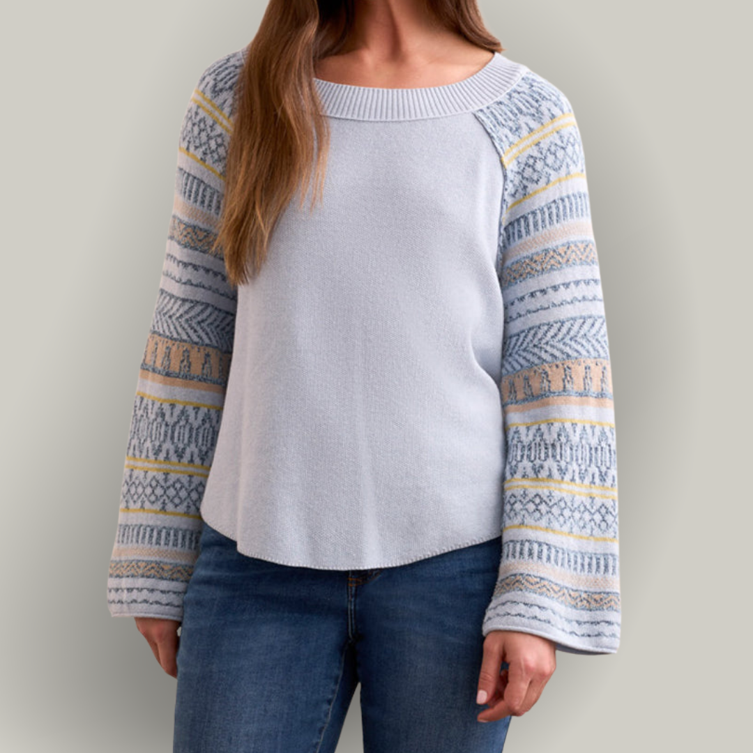 Tribal - Novelty Mixed Scoop Neck Sweater