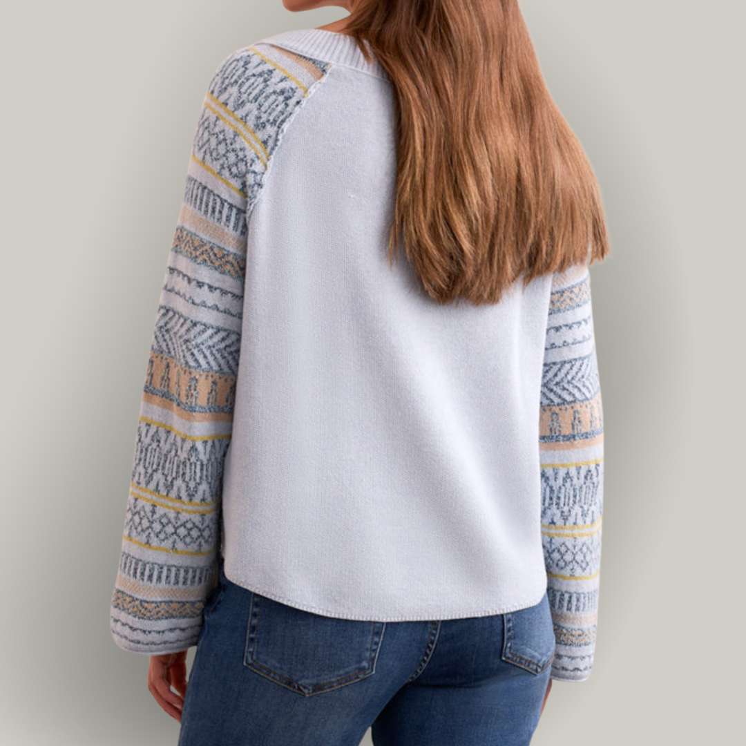 Tribal - Novelty Mixed Scoop Neck Sweater