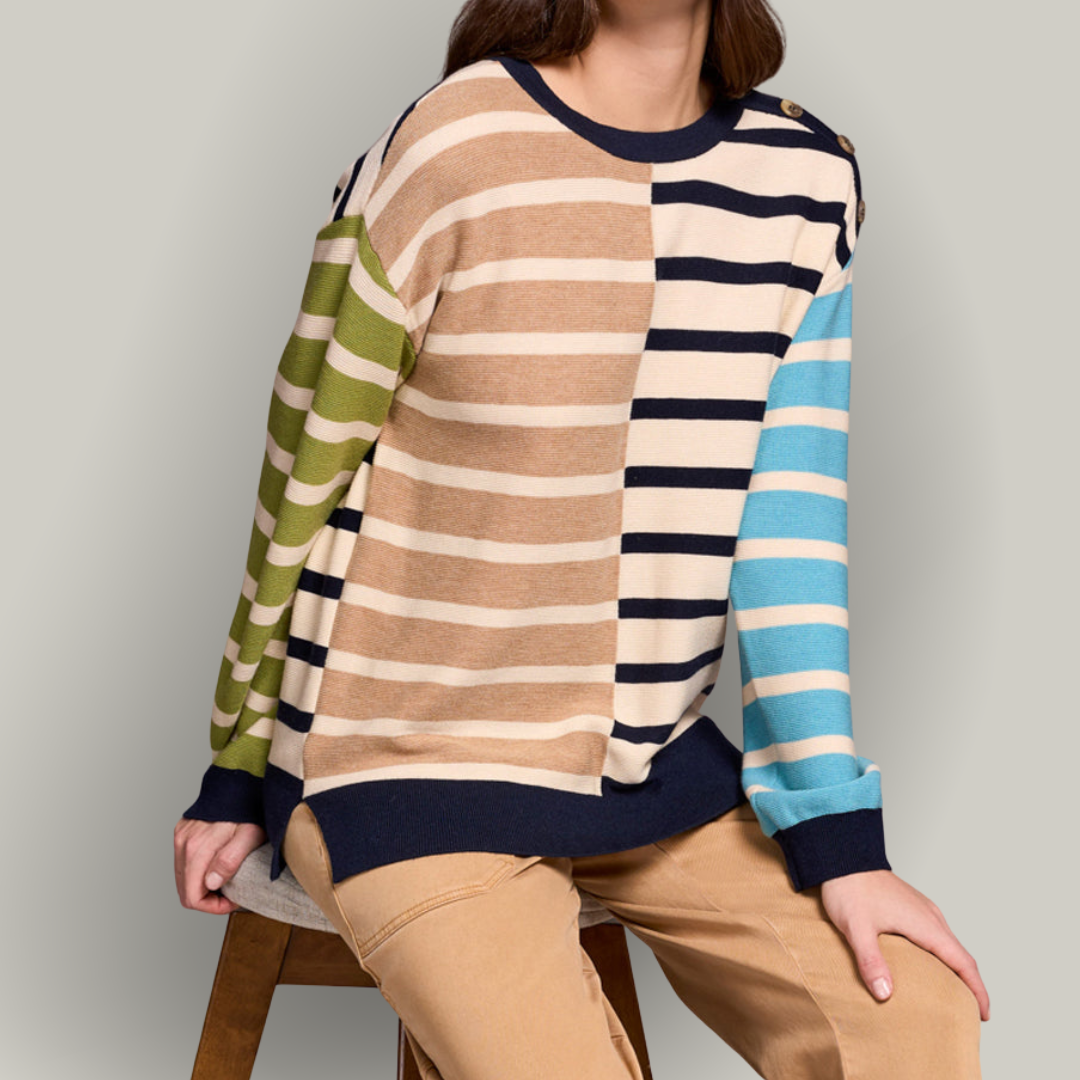 Tribal - Multi Stripe Lightweight Crew Neck Sweater