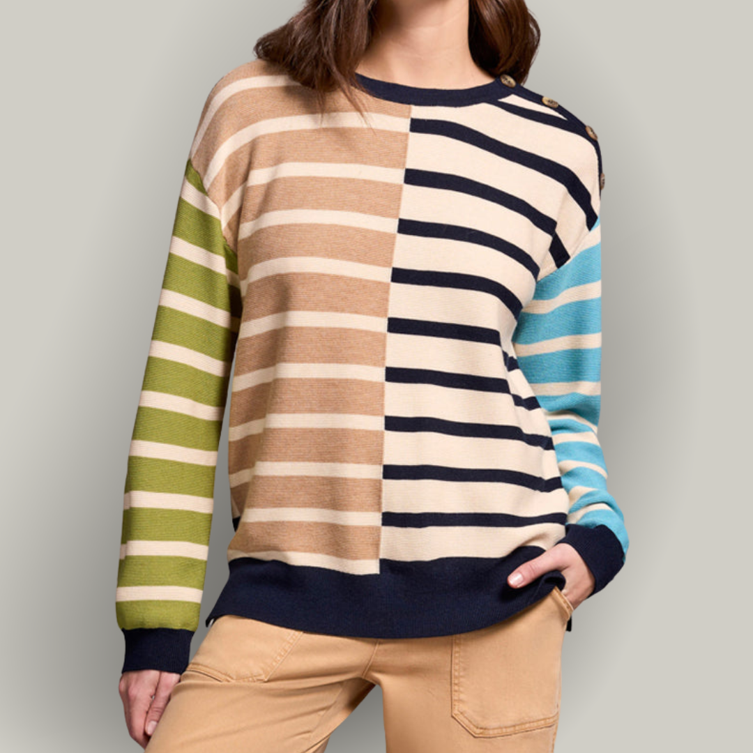 Tribal - Multi Stripe Lightweight Crew Neck Sweater