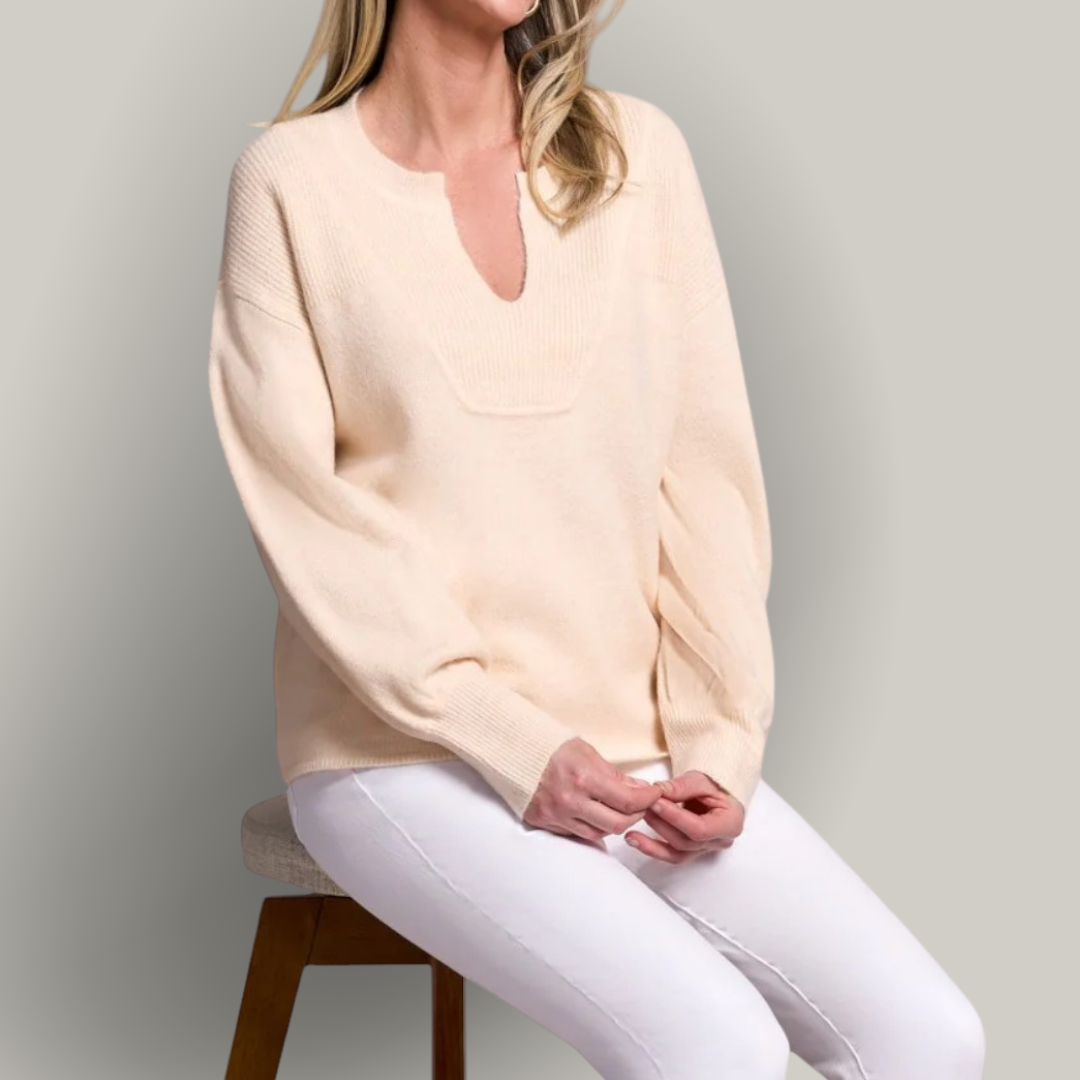 Tribal - Mandarin Collar Long Puff Sleeve Sweater