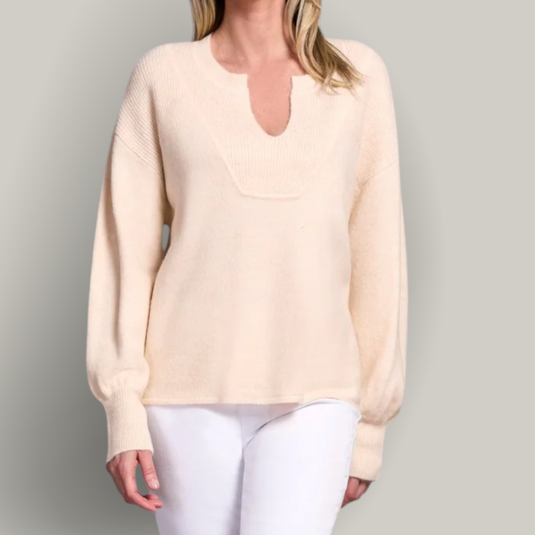 Tribal - Mandarin Collar Long Puff Sleeve Sweater
