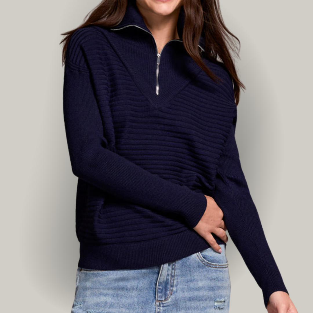 Tribal - Zip-Up V-Neck Sweater