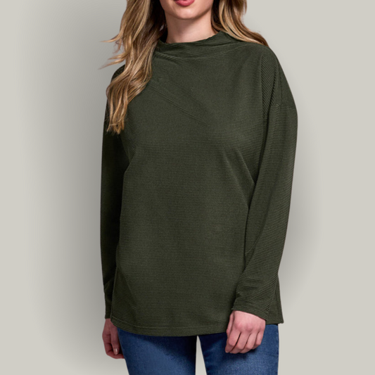Tribal - Funnel Neck Tunic With Side Slits