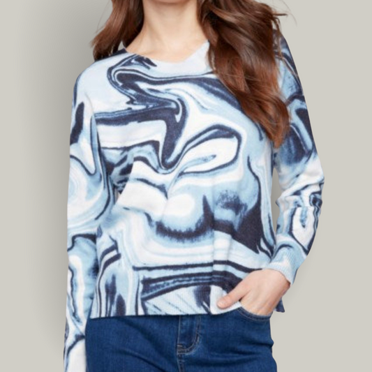 Charlie B - Plushy Printed V-Neck Sweater