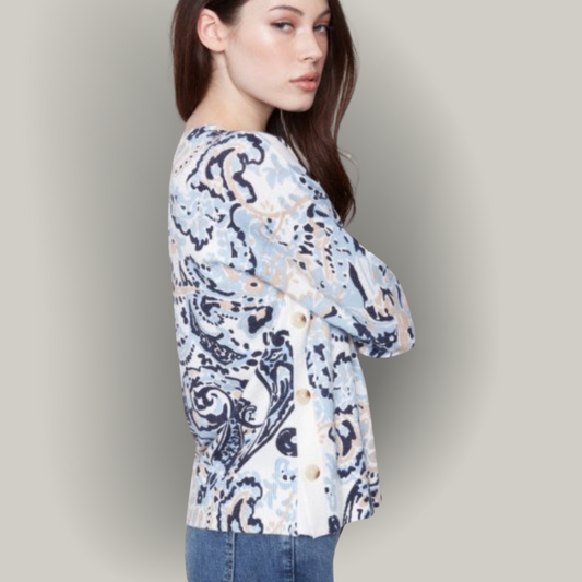 Charlie B - Printed Sweater With Side Buttons