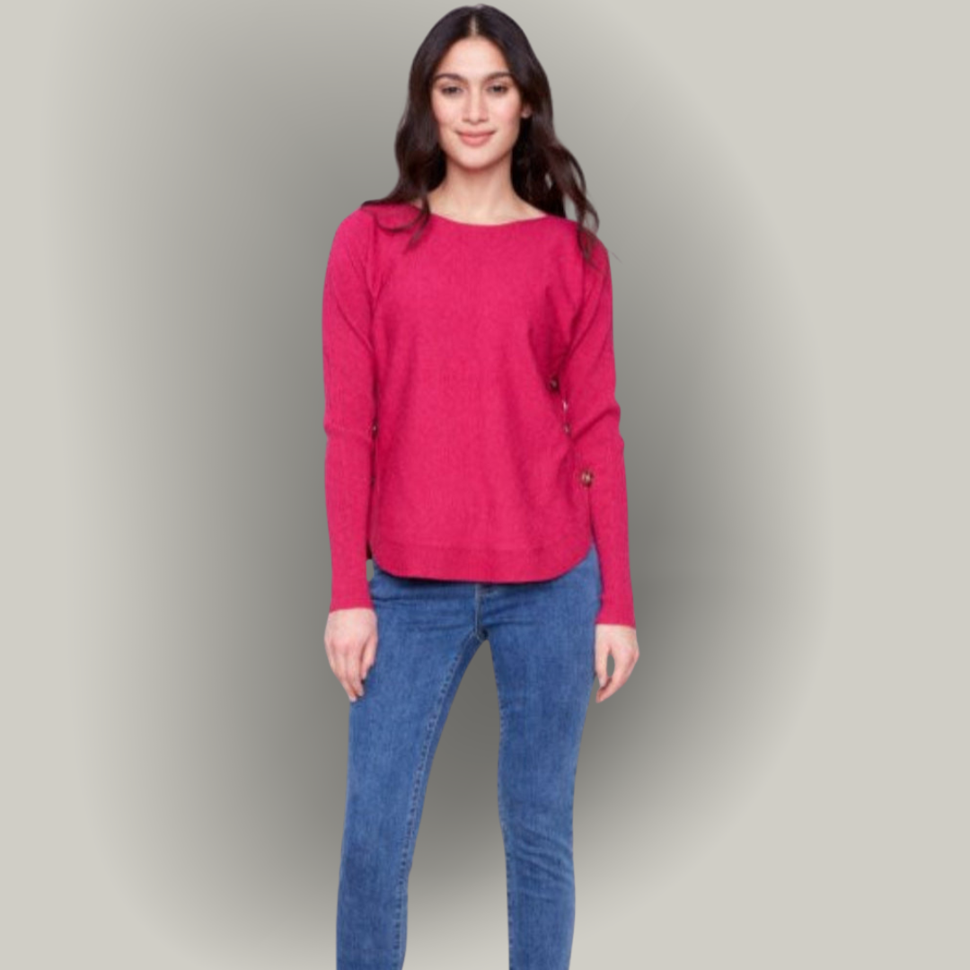 Charlie B - Boat Neck Sweater With Side Button Detail