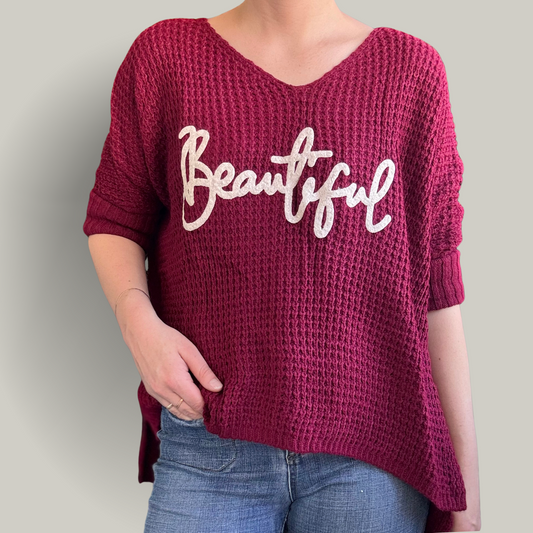 Moda Elegante - Waffle Knit Oversized Sweater